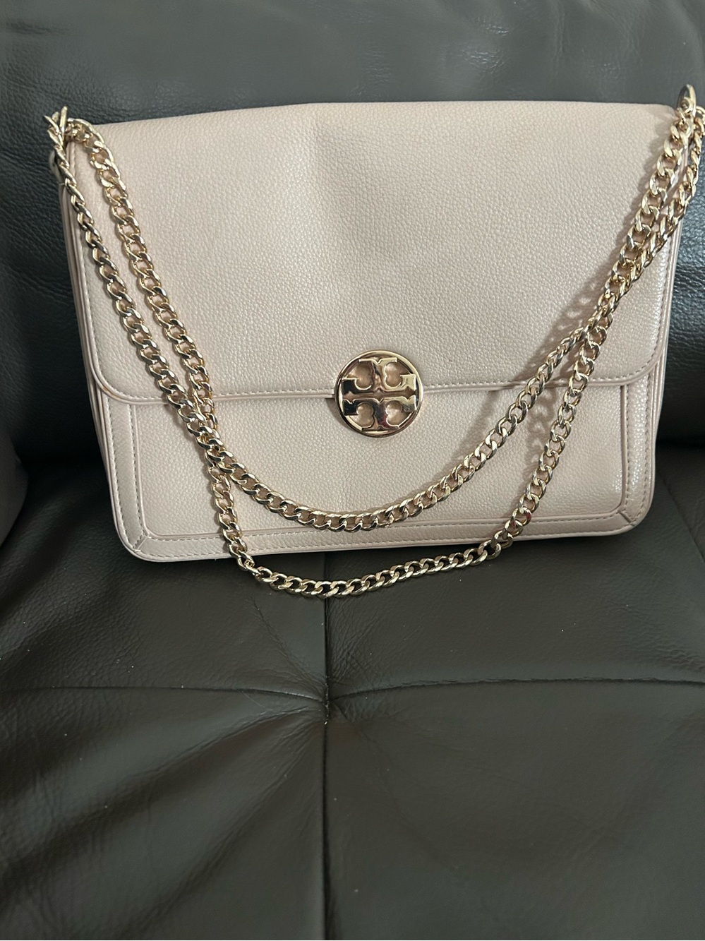 Tory Burch Blush Pink Leather Shoulder Bag with Gold Chain